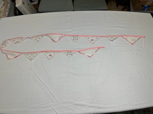 Vtg Pink Handkerchief Bunting Garland Hankie Banner Handmade Flowers Floral Rose