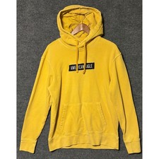 American Eagle Mens Yellow Box Logo Graphic Pullover Hoodie Sweatshirt Medium