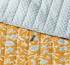 NEW Threshold Full/Queen Earthy Vines Quilt 100 Cotton Mustard Yellow Teal NWT