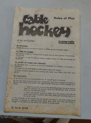 Coleco Table Top Hockey game NHL Power Play Hockey Rules of Play Table Hockey