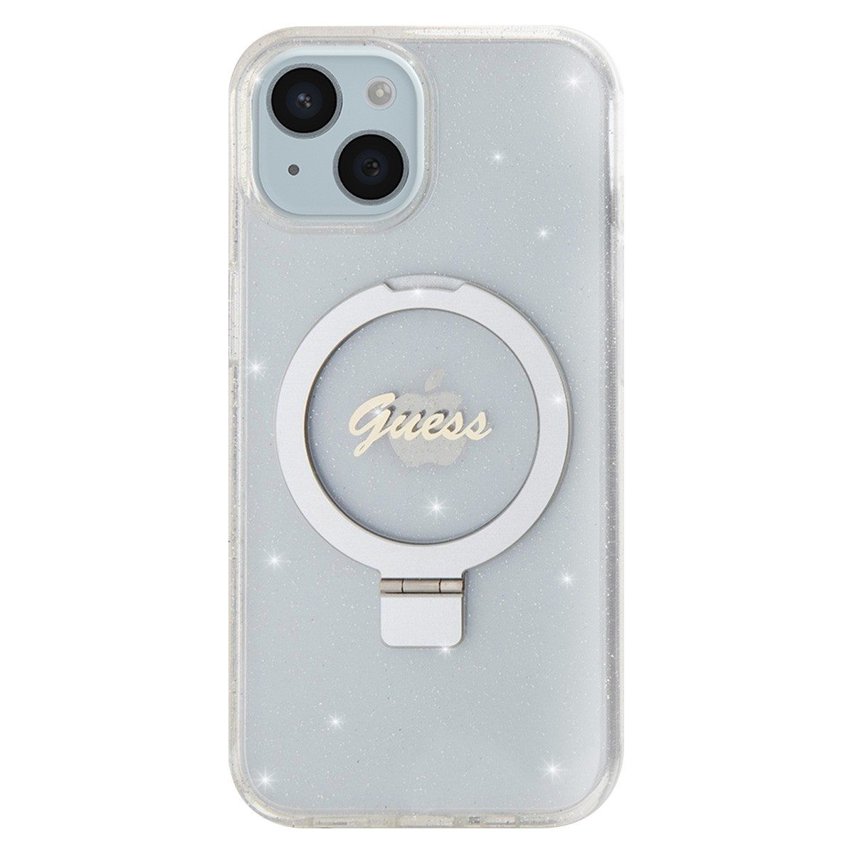 Coque Guess iPhone 15 transparente TPU case ring stand antichoc et rigide
