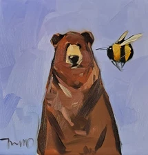 Jose Trujillo Art PRINT 16x16 Impressionist Painting Artist Whimsical Brown Bear