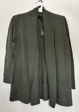 Charter Club Woman Luxury 100 Cashmere Cardigan M Olive Open Front Long Sleeve