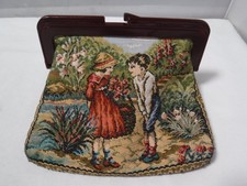 GA5 VTG Kisslock Closure Boy Girl Tapestry Flower Pouch Clutch for Bag Purse