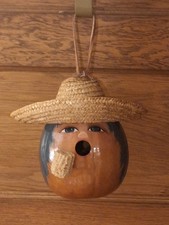 Gourd Bird House Hand Carved  Painted Artist Signed Folk Art Hanging