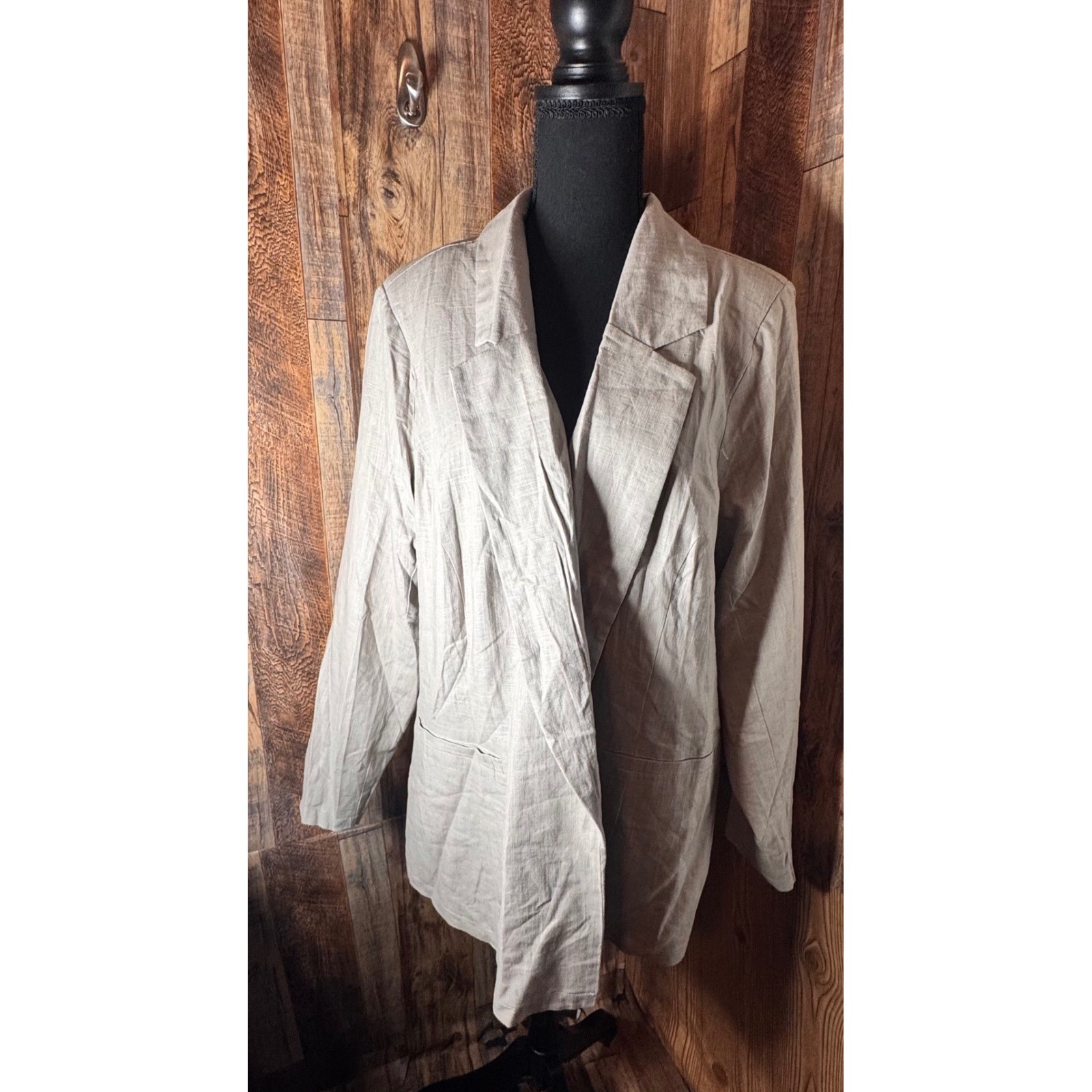 JustFab 2X Womens Blazer Long Sleeve Collared Neutral Beige Coat Jacket-NWT