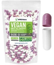 Size 0 Lavender/White Empty Vegan Capsules Vegetarian Veggie Kosher Caps Pills