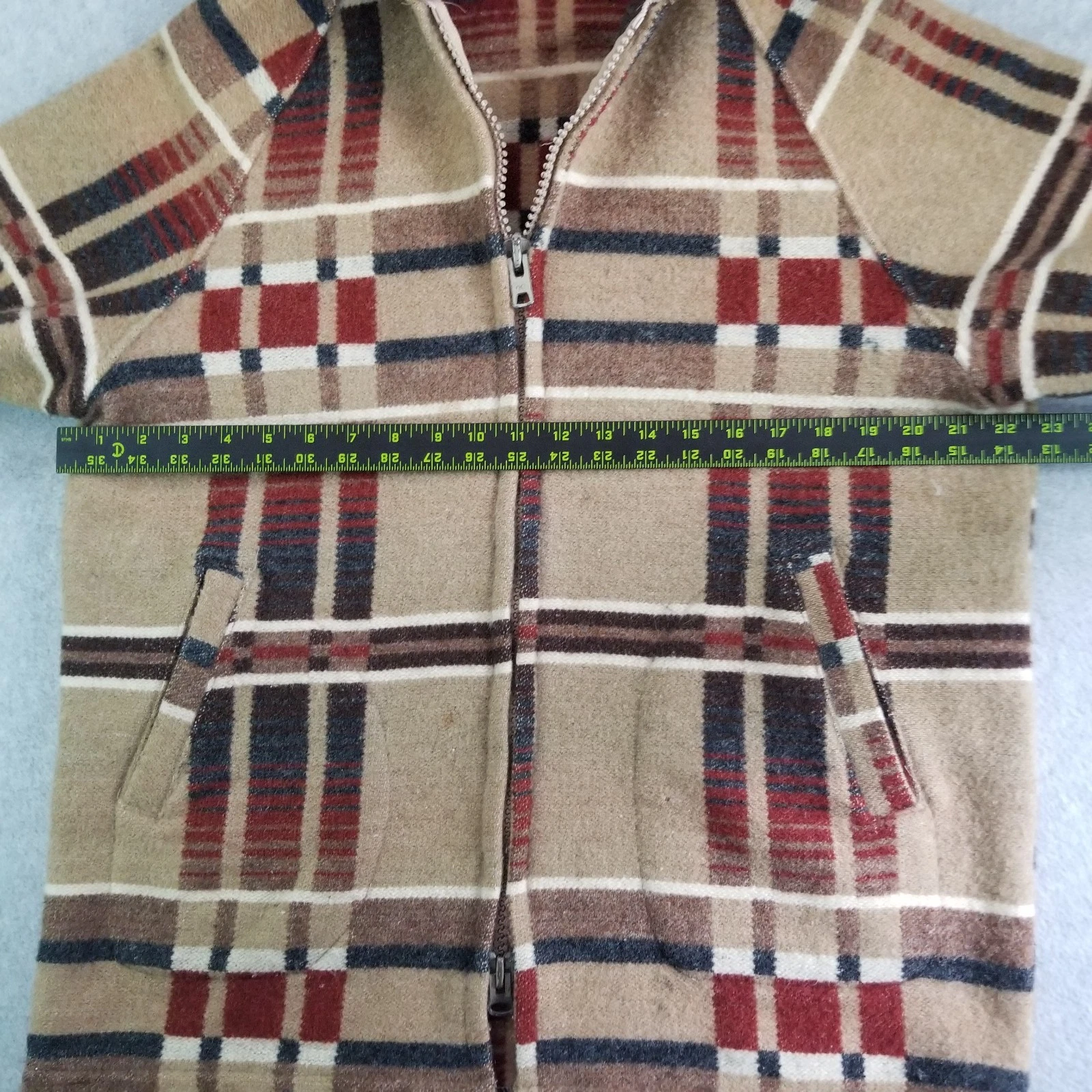 VTG Norm Thompson Jacket Mens Large Beige Plaid Wool Full Zip Baja Drug Rug 90s image 8