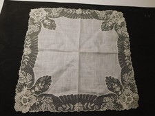 Antique Boxed Net Lace Handkerchief Hankie Bridal Floral 10.5"