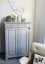 Vertiko Schrank Kommode Antik Vintage Kreidefarbe HellgrauMatt