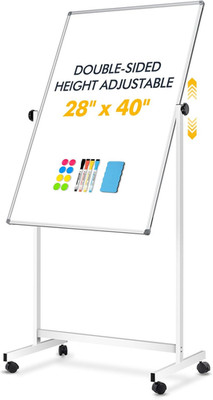 Double-Sided Rolling Whiteboard, 28''X40'' Reversible Dry Erase Board with Stand, 