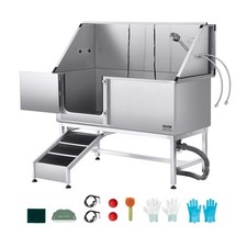 VEVOR 62in Pet Grooming Bath Tub Stainless Steel w/ Ramp  Water Filter Board