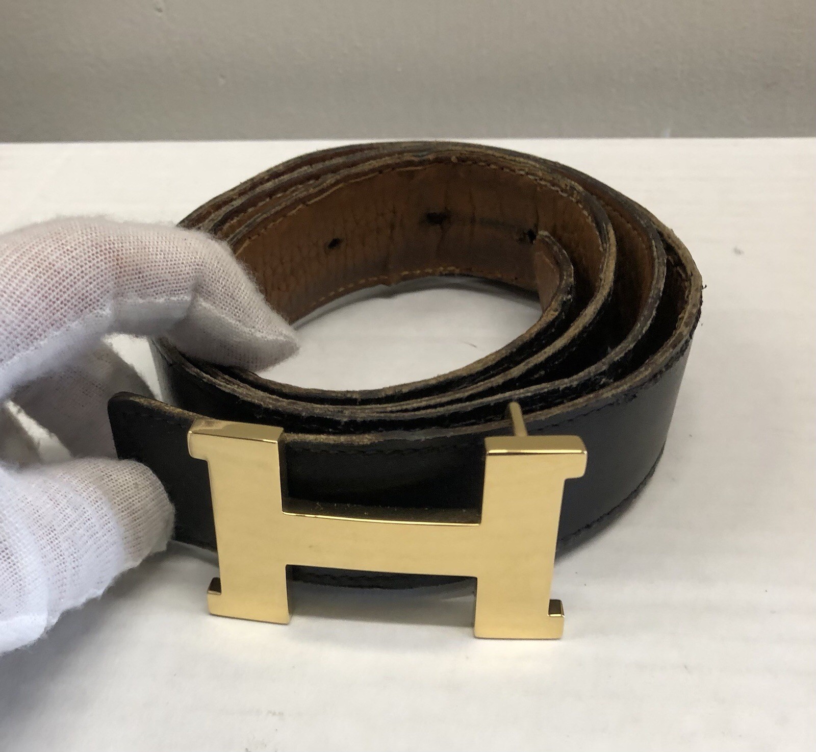 Hermes H-belt Silver Constance Black Brown Pebble Leather Size 90/36 B333