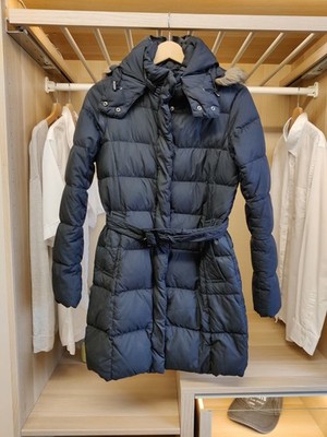 UNIQLO SCHWARZ XS MANTEL JACKE DAUNEN FEDERN WATTIERT WATTIERT REISSVERSCHLUSS KAPUZE DAMEN UK 6