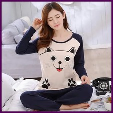 Autumn Thin 2pieces Pyjamas Set Women 2025 Round Neck Girls Bear Pajamas Sets.
