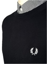 Fred Perry Crew Neck Knit Jumper Mens XL Black Ska Mod Scooter Casuals Skins