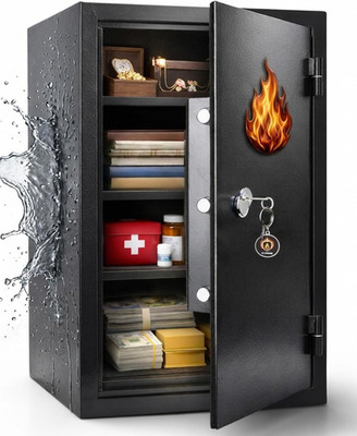 2026 New 60-Min Fireproof Safe for Home, Water Resistant, Mechanical Lock