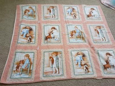 Vintage Bessie Pease Gutmann Children Quilt Blocks Pane Blanket 32x39 