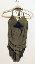 Old Navy Swimsuit Womens Medium Olive Green One Piece Halter Ruched Beachy Boho