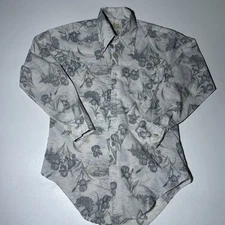 Vintage 70s Ultima Mens M/L Disco Long Sleeve Polyester Retro Floral 15.5/32-33