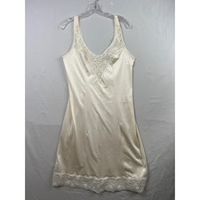 Vintage Sears Full Slip Women 34 Ivory Antron III Nylon Lace Trim V-Neck USA