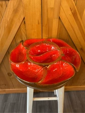 Vintage Lazy Susan California pottery 725 chip and dip set (8762)