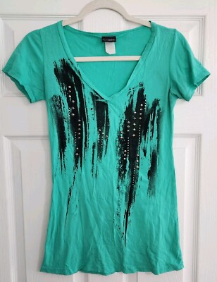 Vintage Y2k Daytrip Shirt V Neck Studded Geen | eBay