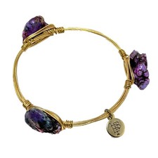 Brazalete vintage con cable Moom & Lola B&B tono dorado piedra natural púrpura