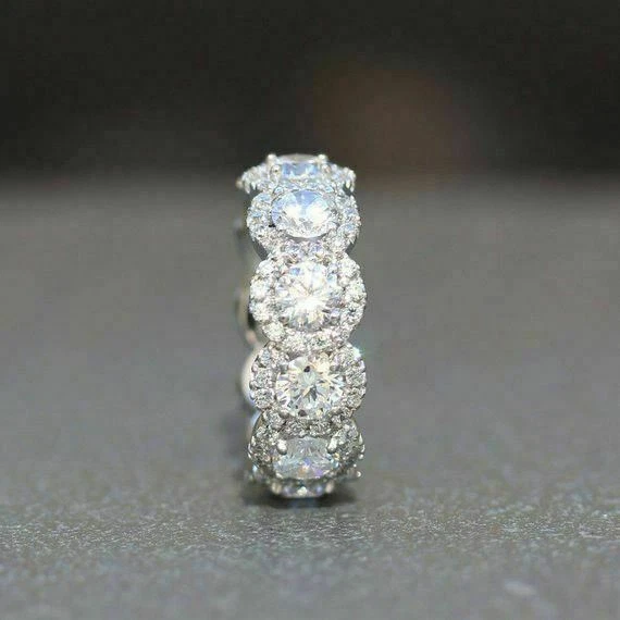 2.50 Ct Round Cut Simulated Diamond Eternity Wedding Band 14K White Gold Finish