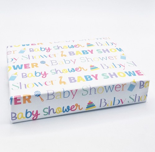 2 Sheets Baby Shower Writing Unisex Wrapping Paper New Baby Boy Girl Giftwrap - Picture 2 of 2
