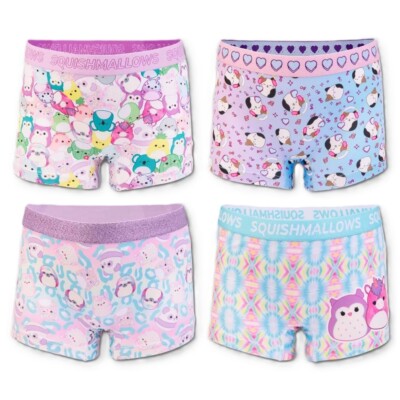 Squishmallows   Little Girls' 4 Pack Boxer Briefs    Size 4,6,8,10