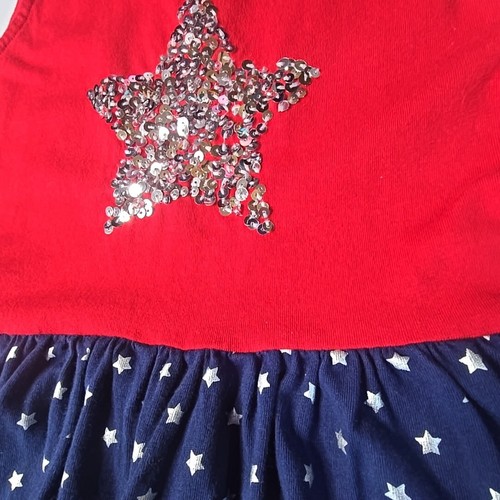 Gymboree Girls Patriotic Glitter Stars Dress 12 Sleeveless Red/Blue Drop Hem - Picture 4 of 9