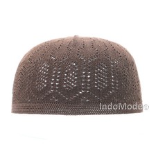 Islamic Dark Brown Acrylic Machine Open-Knit Turkish Muslim Skull Kufi Cap Tupi