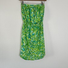 Lilly Pulitzer Windsor Pima Cotton strapless Dress Fresh Citrus Green Parrot XS