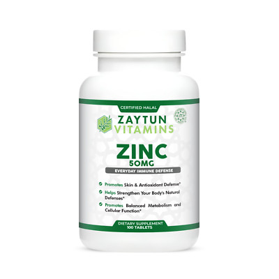Zaytun Halal Zinc 50 mg Tablets, Support Overall Wellness, Made in USA