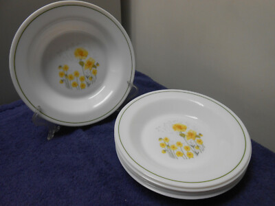 Lot of 6 Arc Arcopal Salad/Soup Bowls White with Yellow Flowers Made in France