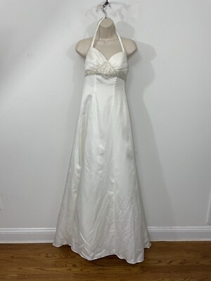 David's Bridal Ivory Beaded Halter Wedding Dress SAS1206 Fit And Flare Size  2 | eBay