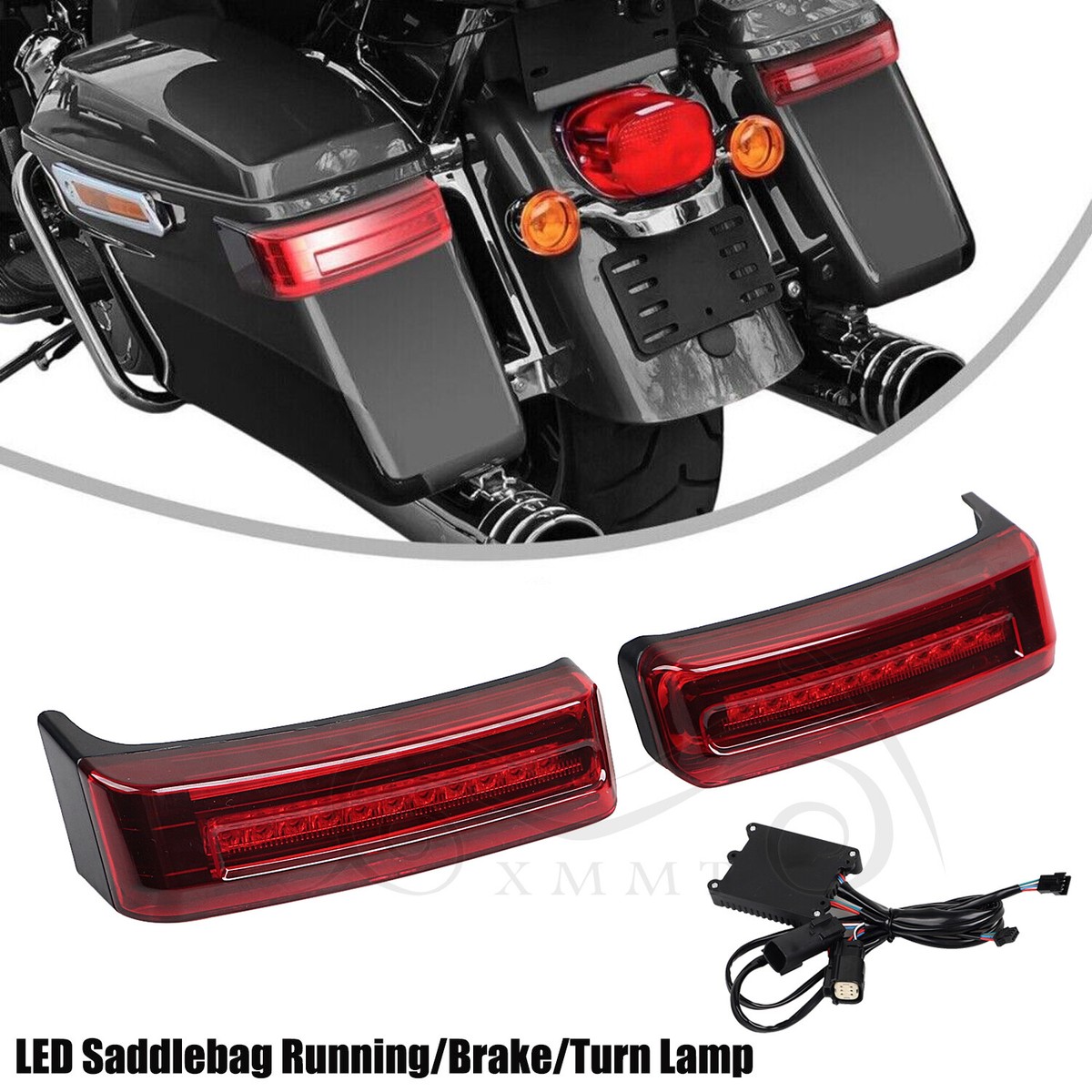Black & Red Saddlebag LED Tail Lights For Harley Touring – Running
