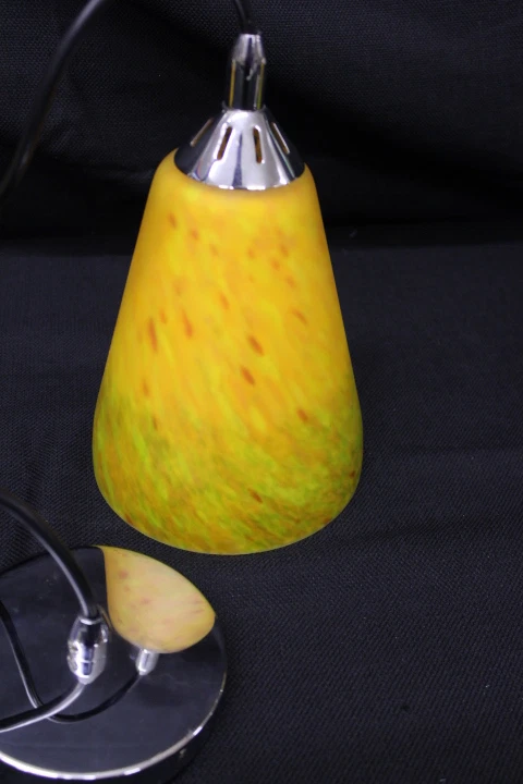 Set of 3 Pendant Lamps w/Yellow Glass Cased Shade & Chrome on Black Cord, 46" - Image 3 of 4