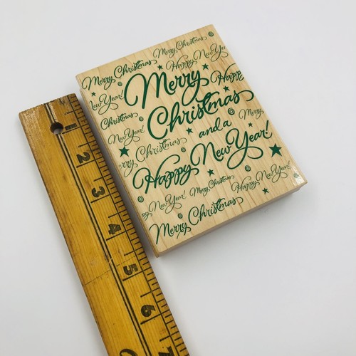 Hero Arts Super Merry Christmas Greeting S1324 Wood Mounted Rubber Stamp - Picture 3 of 4