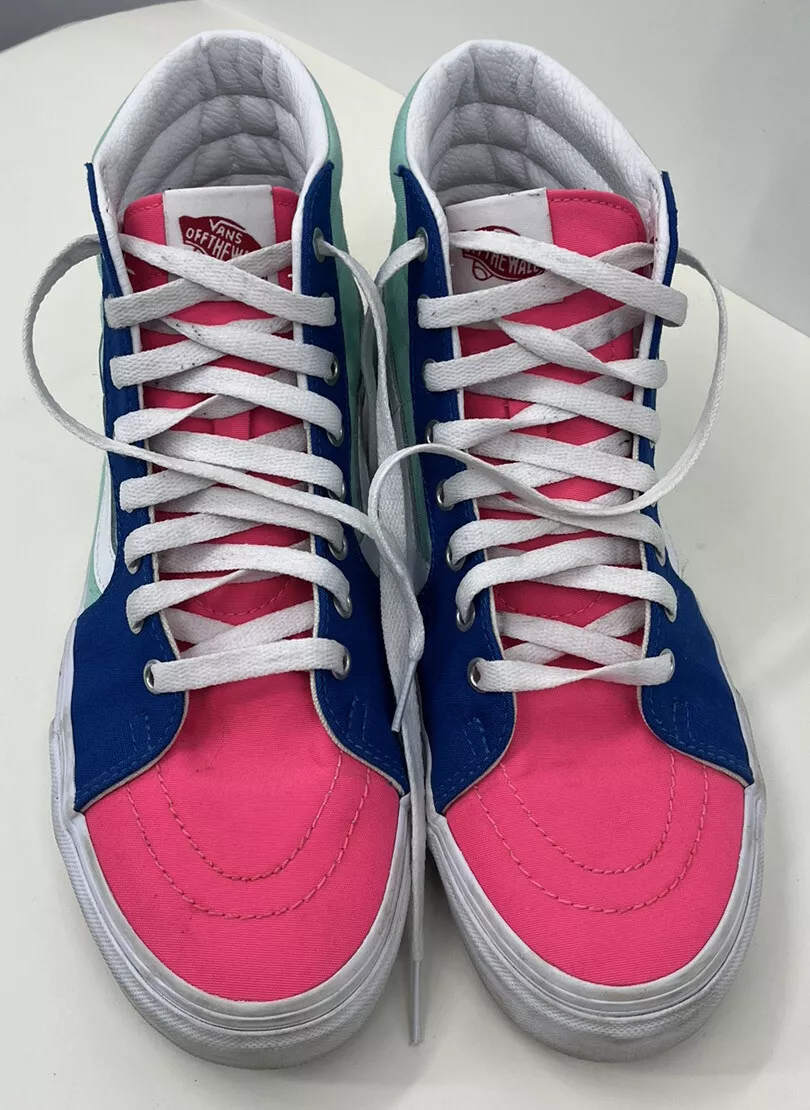 VANS SK8 HI Color Block Pink Blue Green Yellow Men s 9.5 Women s 11 High Tops