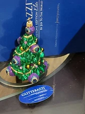 Glitterazzi FEATHER Peacock Jeweled TREE Polish Glass Christmas Tree Ornament 