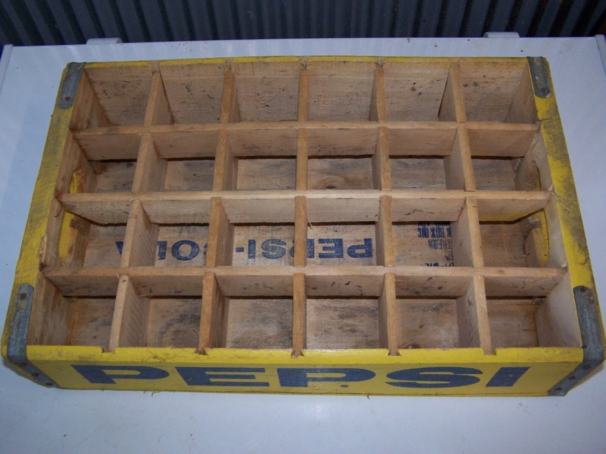 Vintage Yellow Wood PEPSI COLA Divided Crate Carrier | eBay