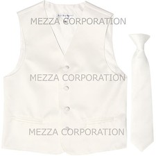 New Kids Boys Formal Tuxedo Vest Necktie White US Sizes 2-14 Wedding Party