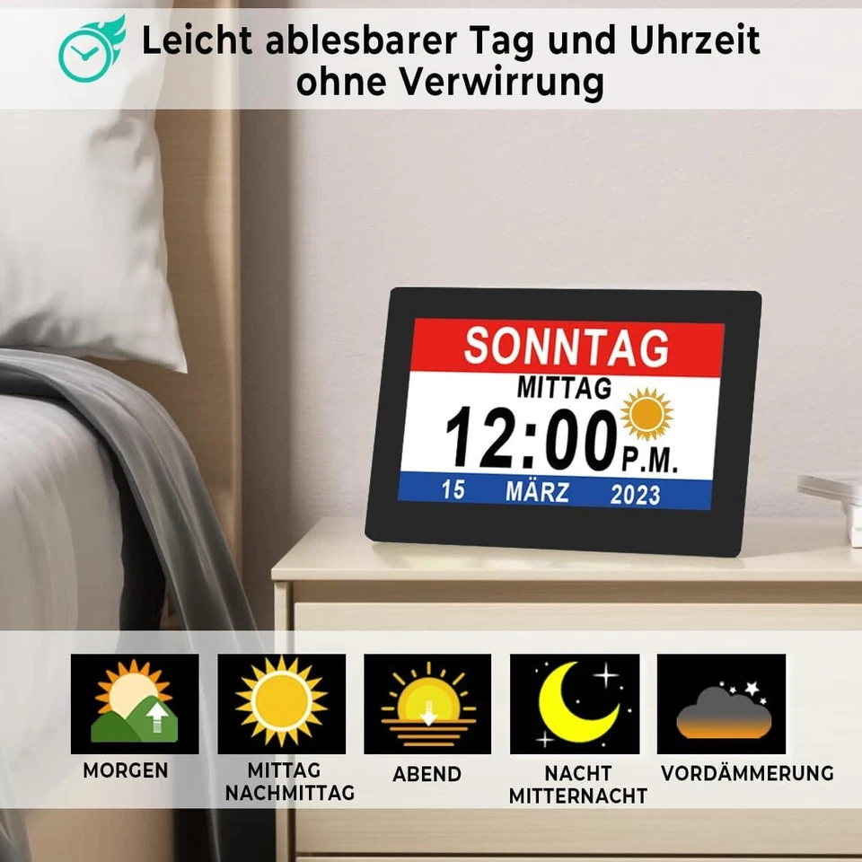 7” elektronischer Tag Datum Wecker Große Uhr für Senioren ohne Fernbedienung DHL - Bild 3 von 4