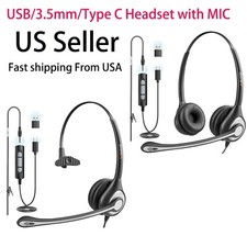 USB Headphones Headset with Microphone Noise Cancelling For PC Laptop Chat Call