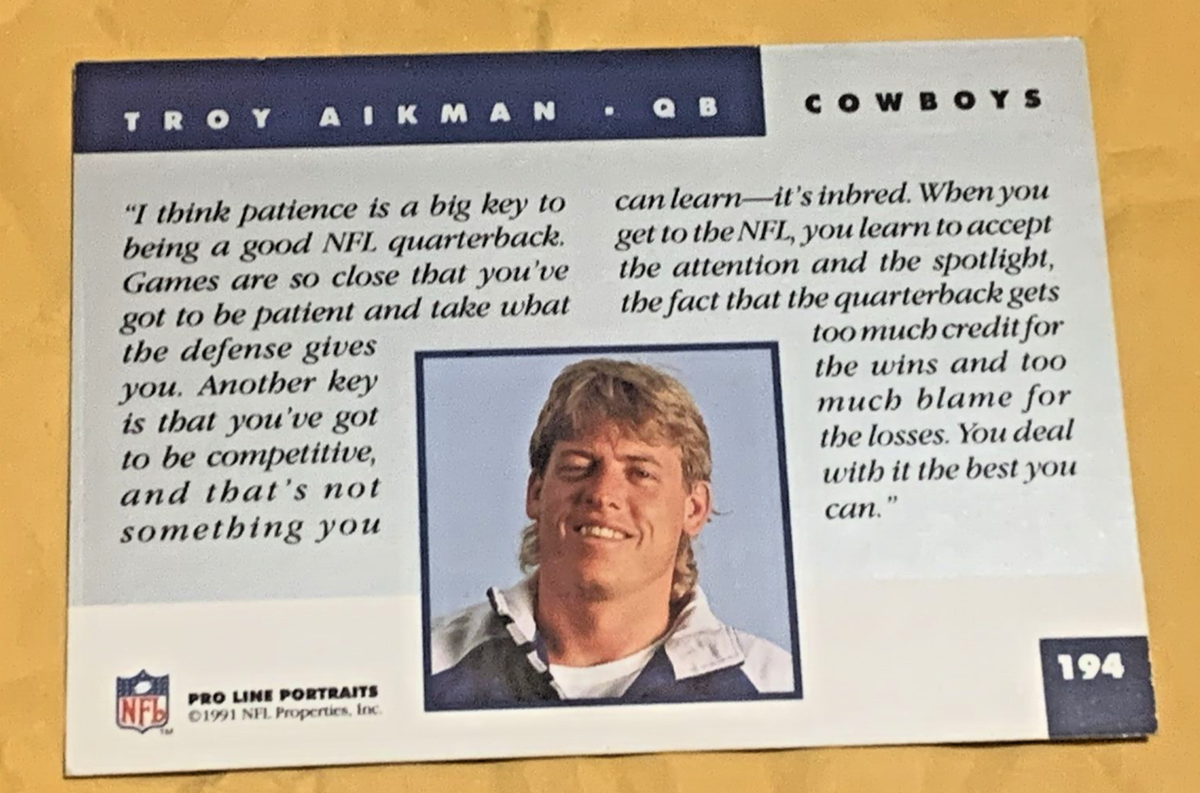 Troy Aikman Signed Auto Autographed 1991 Pro Line Portrait