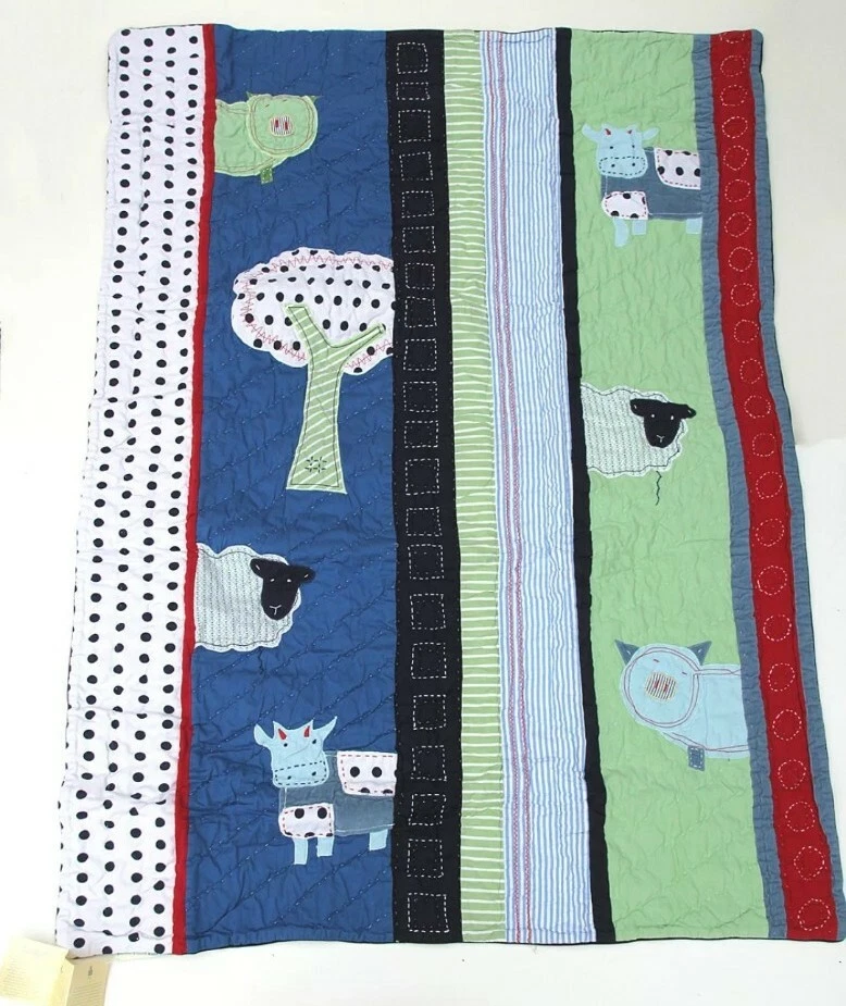 Новый Pottery Barn Kids ФЕРМЕРСКАЯ НАШИВКА Кроватка ЛОСКУТНОЕ ОДЕЯЛО малыш КОРОВА ОВЦА СВИНЬЯ Сельскохозяйственные Животные - Изображение 2 из 3
