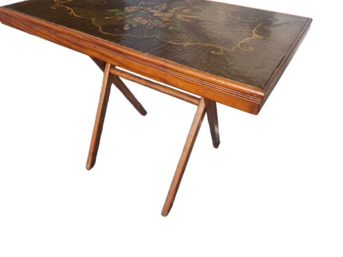 MCM Sturdy 1950s Folding Card Game Table TV Tray Solid Wood Frame - Picture 19 of 19