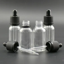 1 Oz 30ml Clear Plastic Dropper Bottles With Glass Pipettes For Essential Oils